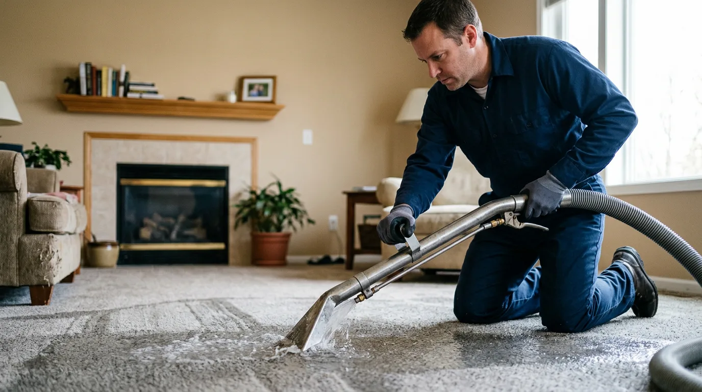 Water damage restoration technician working near Malden, IL